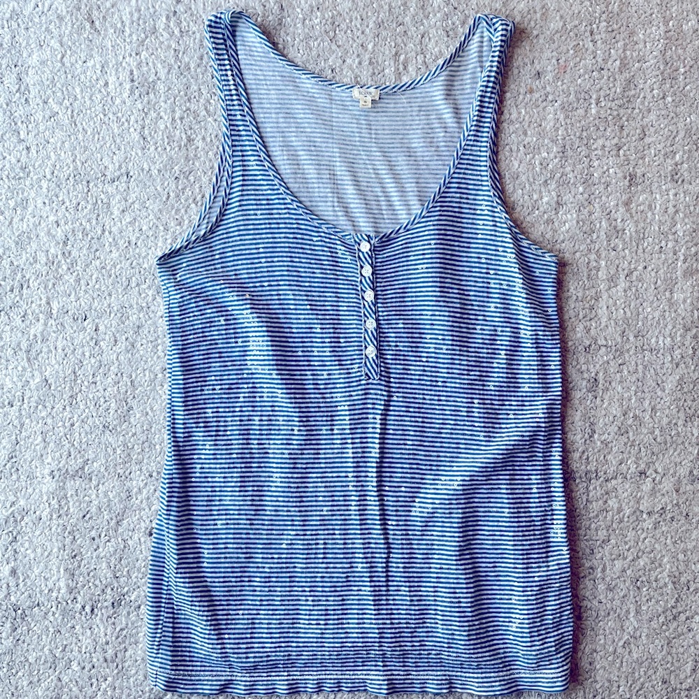 J. Crew Blue Striped Sequins Tank Top Small